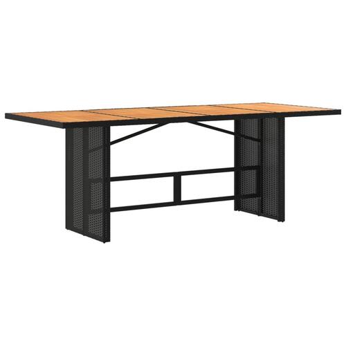 Havebord med top i akacietræ 190x80x74 cm polyrattan sort