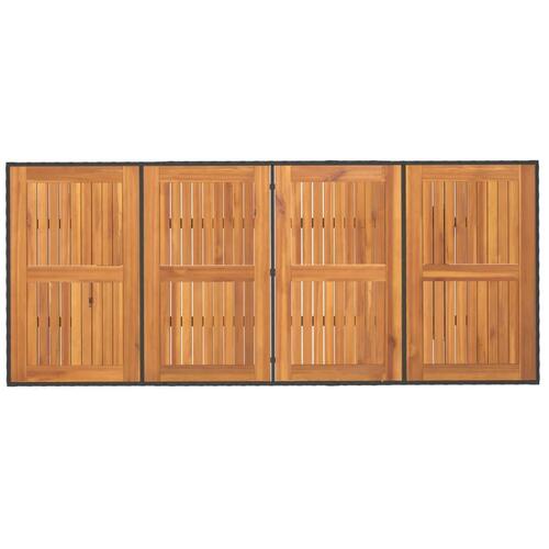 Havebord med top i akacietræ 190x80x74 cm polyrattan sort