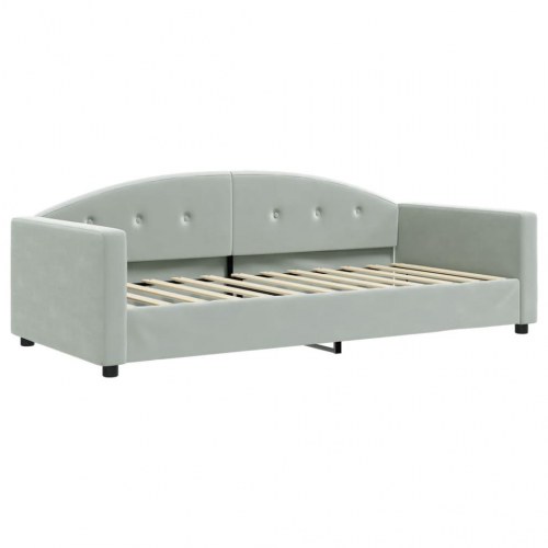 Daybed 90x200 cm i velour - lysegrå sovesofa med ryglæn og armlæn