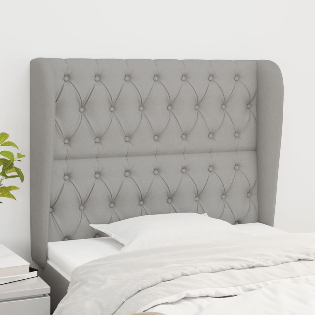 Sengegavl med kanter i stof - 103×23×118/128 cm, lysegrå billede