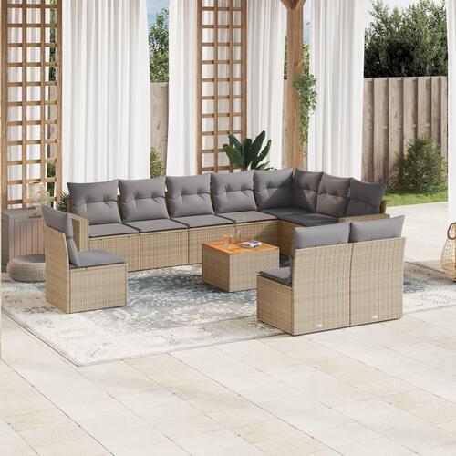 Havesofasæt 11 dele med hynder polyrattan beige