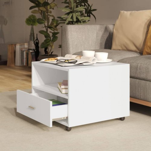 Sofabord på hjul 55 × 55 × 40 cm - konstrueret træ, hvid