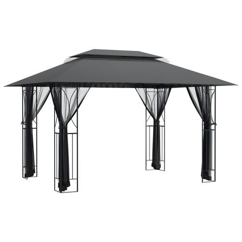 Pavillon med sidevægge 400x300x270 cm stål antracitgrå