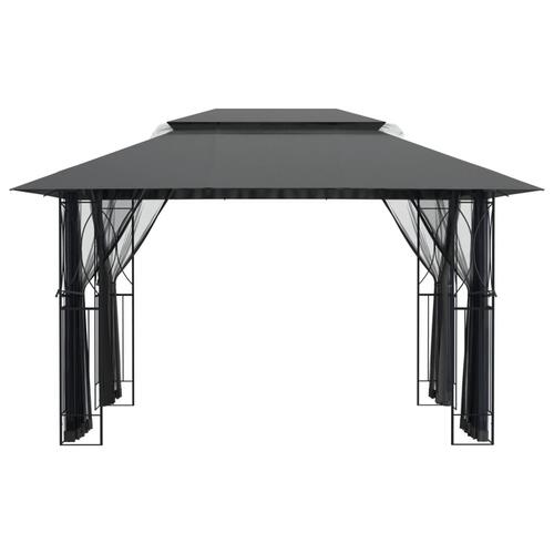 Pavillon med sidevægge 400x300x270 cm stål antracitgrå