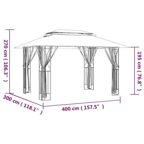 Pavillon med sidevægge 400x300x270 cm stål antracitgrå