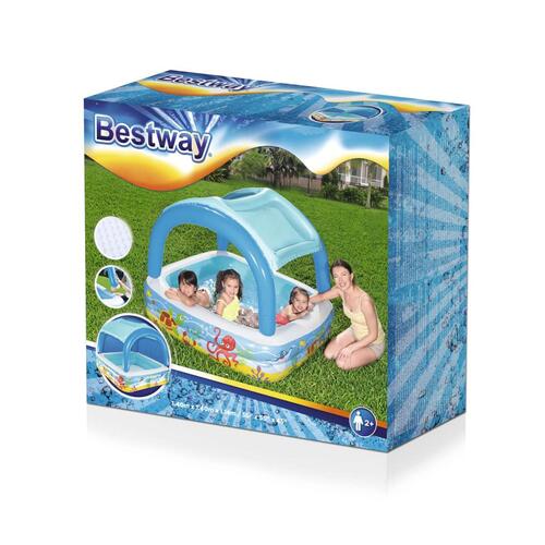 badebassin med baldakin 140x140x114 cm blå 52192