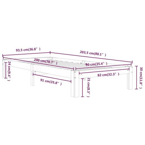 Sengeramme 90x200 cm massivt fyrretræ