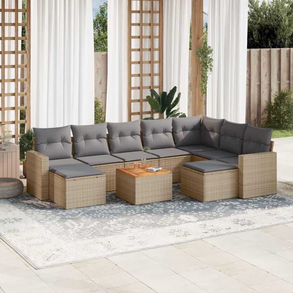 Havesofasæt 10 dele med hynder polyrattan beige