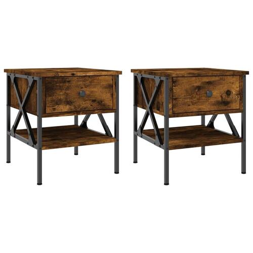 Sengeborde 2 stk. 40x42x45 cm konstrueret træ røget egetræ