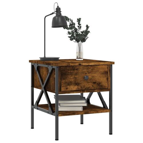 Sengeborde 2 stk. 40x42x45 cm konstrueret træ røget egetræ