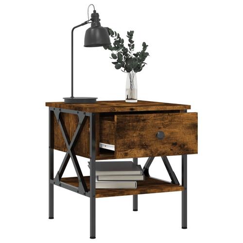 Sengeborde 2 stk. 40x42x45 cm konstrueret træ røget egetræ