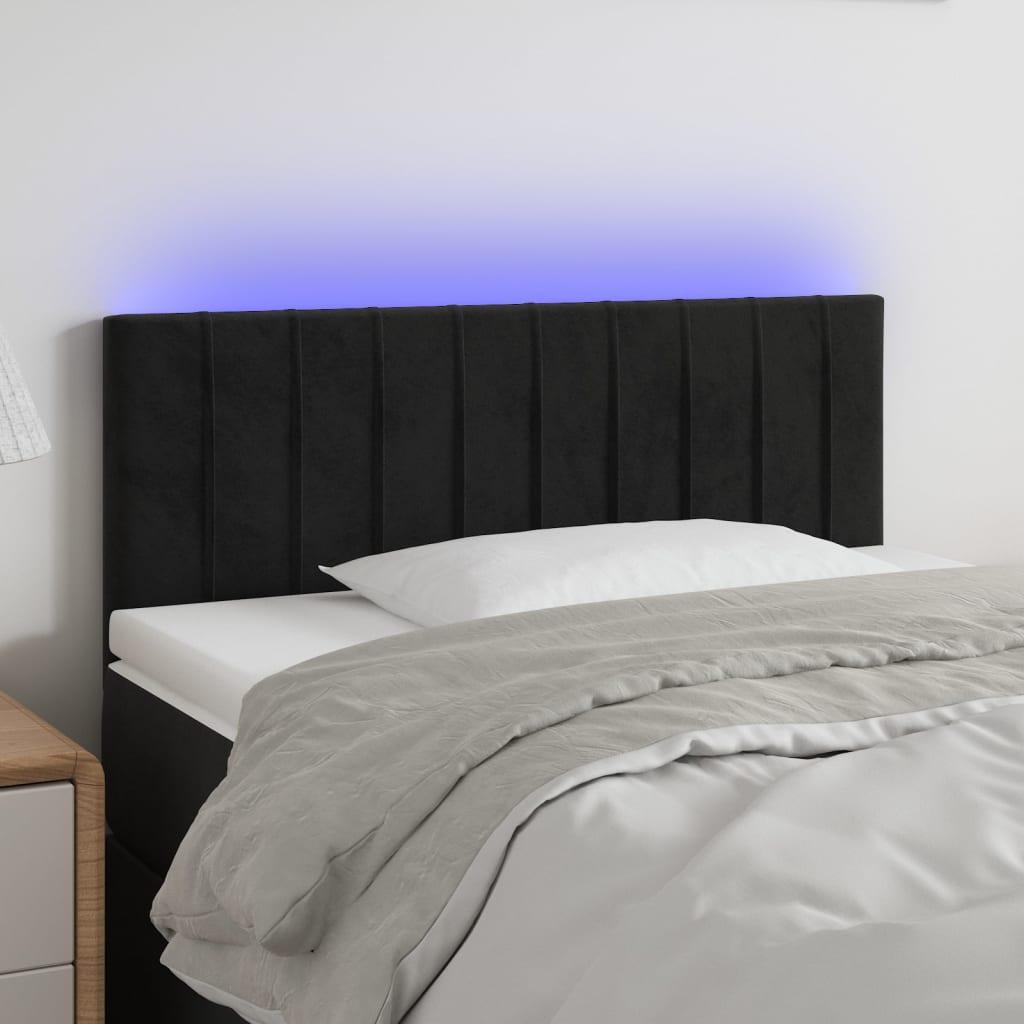 Sengegavl med LED-lys 100x5x78/88 cm fløjl sort billede