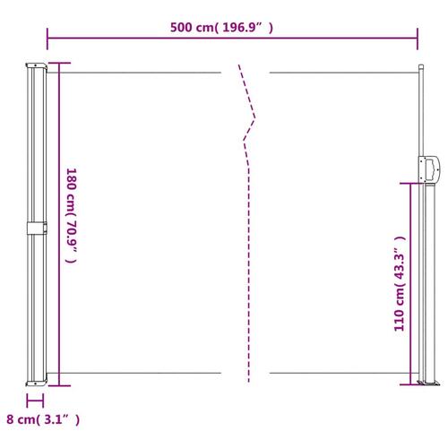 Sidemarkise 180x500 cm sammenrullelig sort