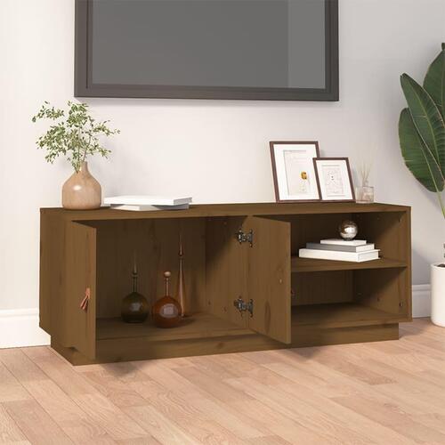 Tv-bord 105x34x40 cm massivt fyrretræ gyldenbrun