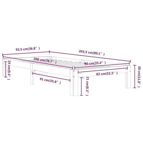 Sengeramme 90x200 cm massivt fyrretræ hvid