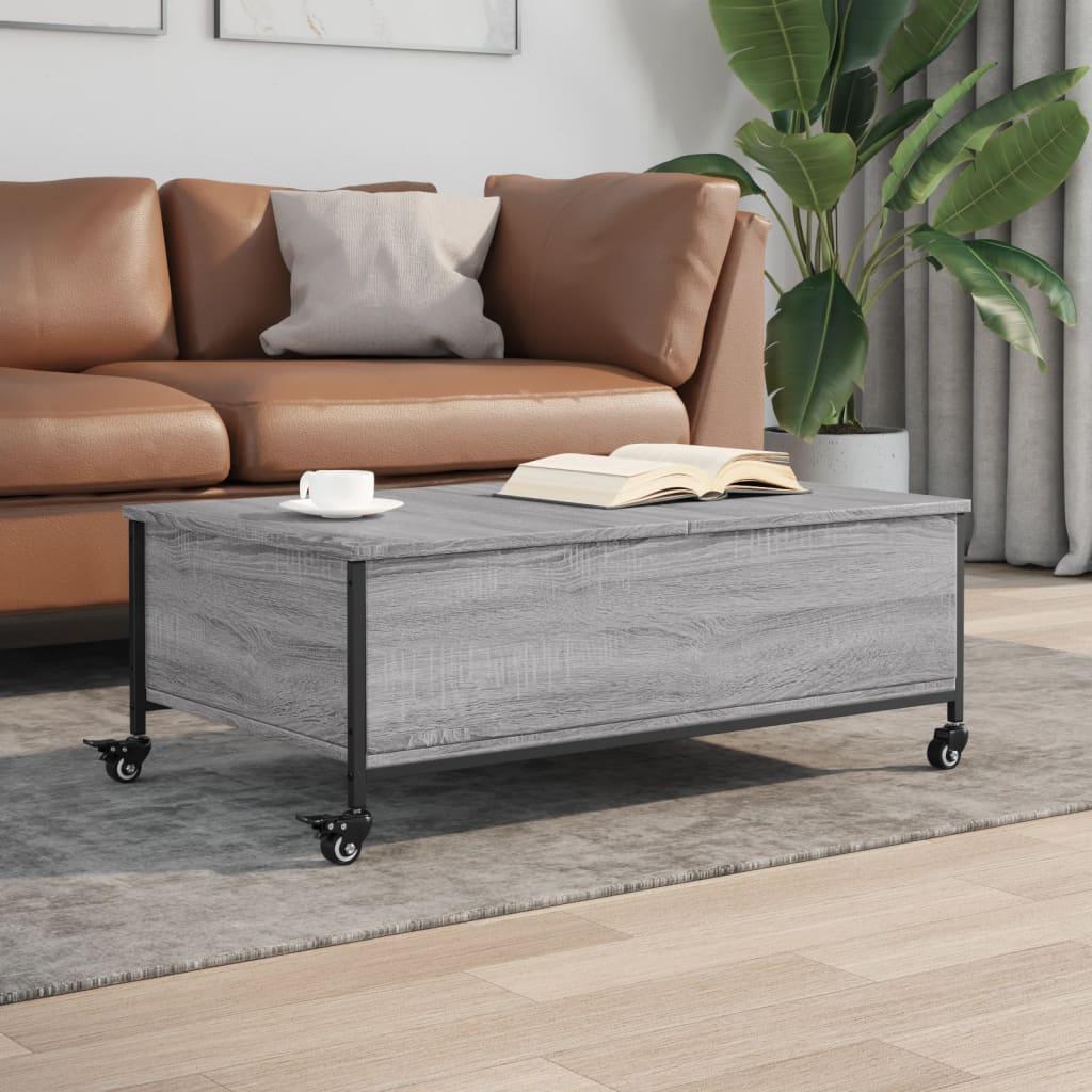 Sofabord med hjul 91x55x34 cm konstrueret træ grå sonoma-eg