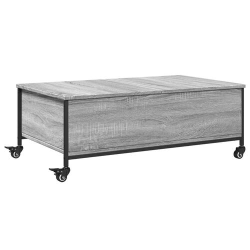 Sofabord med hjul 91x55x34 cm konstrueret træ grå sonoma-eg
