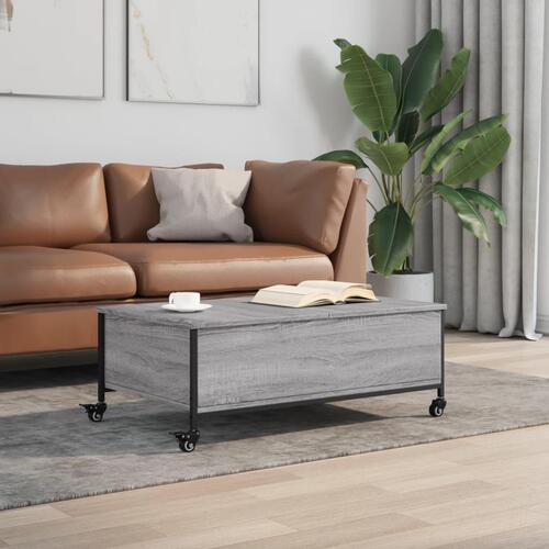 Sofabord med hjul 91x55x34 cm konstrueret træ grå sonoma-eg