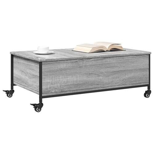 Sofabord med hjul 91x55x34 cm konstrueret træ grå sonoma-eg