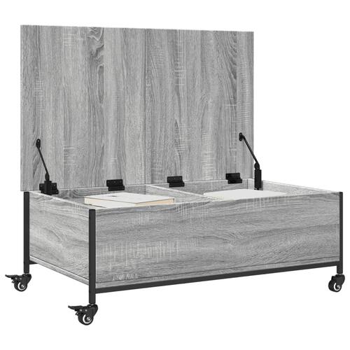 Sofabord med hjul 91x55x34 cm konstrueret træ grå sonoma-eg