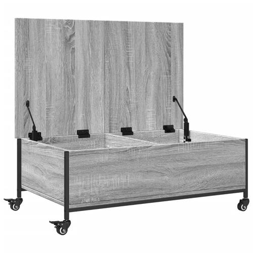 Sofabord med hjul 91x55x34 cm konstrueret træ grå sonoma-eg