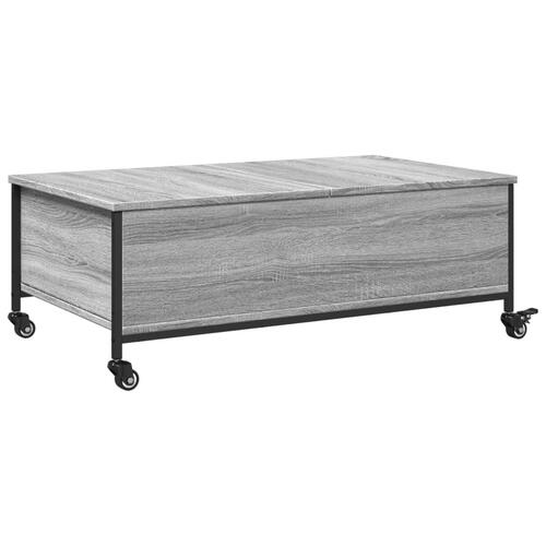Sofabord med hjul 91x55x34 cm konstrueret træ grå sonoma-eg