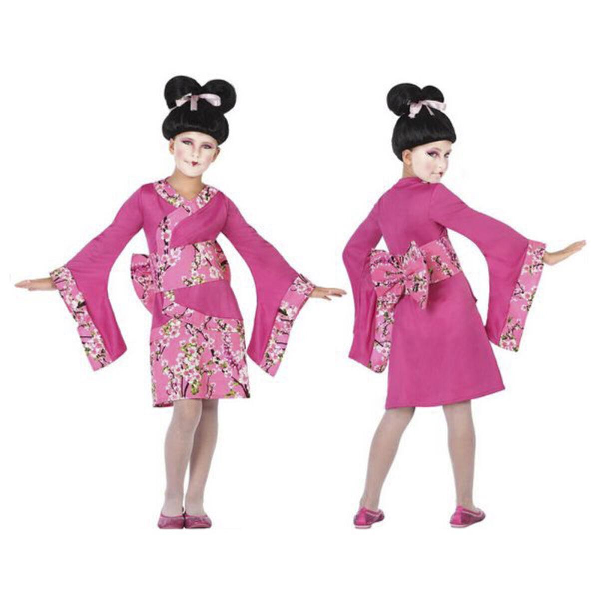 Geisha børnekostume - fuchsia pink, 5-6 år (3 dele)