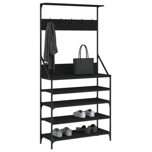 Tøjstativ med skoopbevaring 90x34x184 cm sort