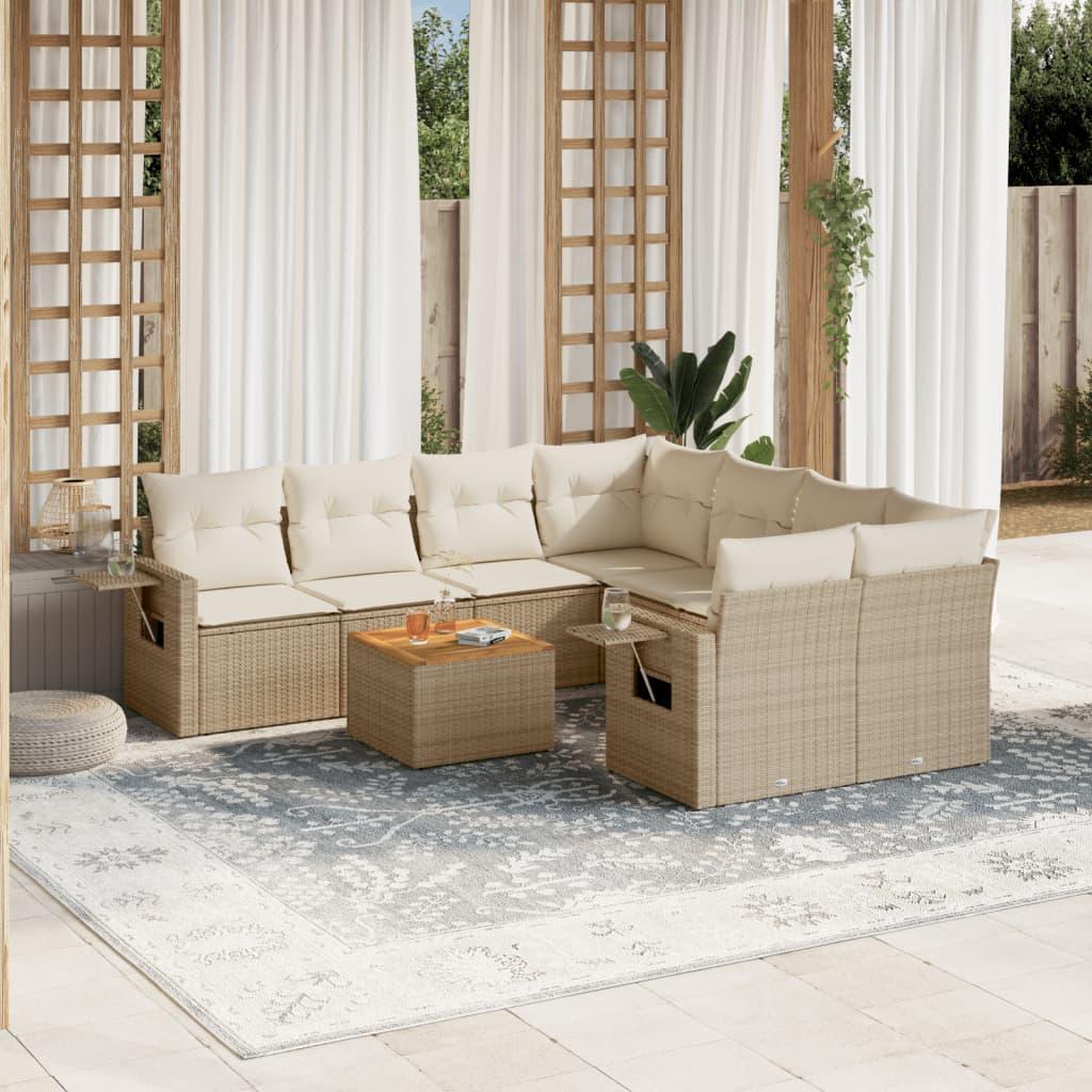 Sofasæt til haven 9 dele med hynder polyrattan beige