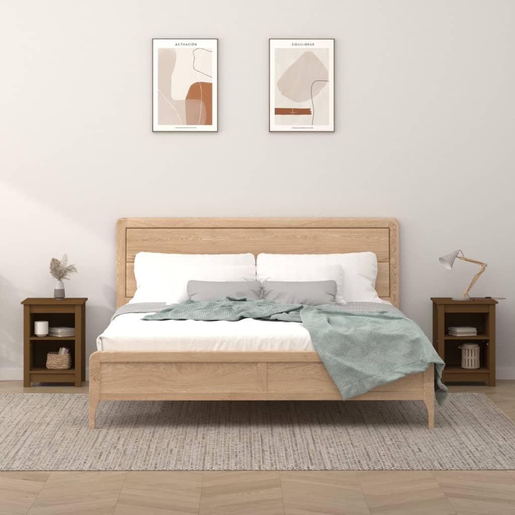 Sengeborde 2 stk. 40x35x55 cm massivt fyrretræ gyldenbrun