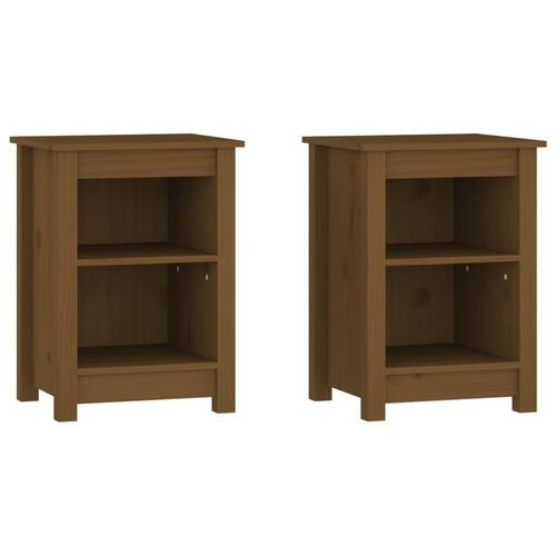 Sengeborde 2 stk. 40x35x55 cm massivt fyrretræ gyldenbrun