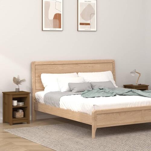 Sengeborde 2 stk. 40x35x55 cm massivt fyrretræ gyldenbrun