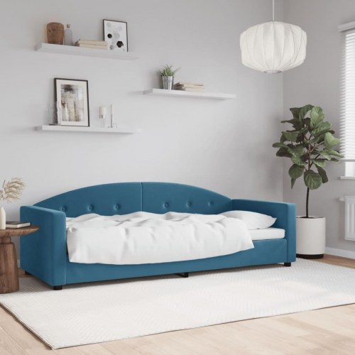 Daybed 80x200 cm i velour - blå sovesofa til stue og soveværelse