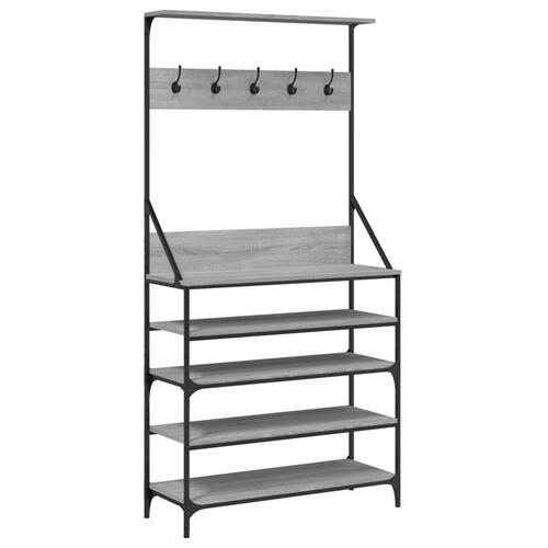 Tøjstativ med skoopbevaring 90x34x184 cm grå sonoma-eg