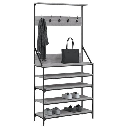 Tøjstativ med skoopbevaring 90x34x184 cm grå sonoma-eg