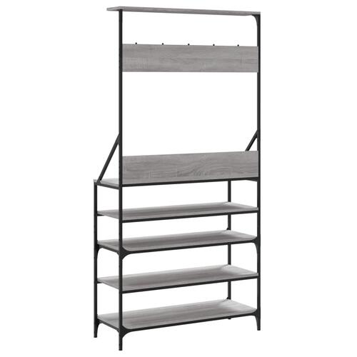 Tøjstativ med skoopbevaring 90x34x184 cm grå sonoma-eg
