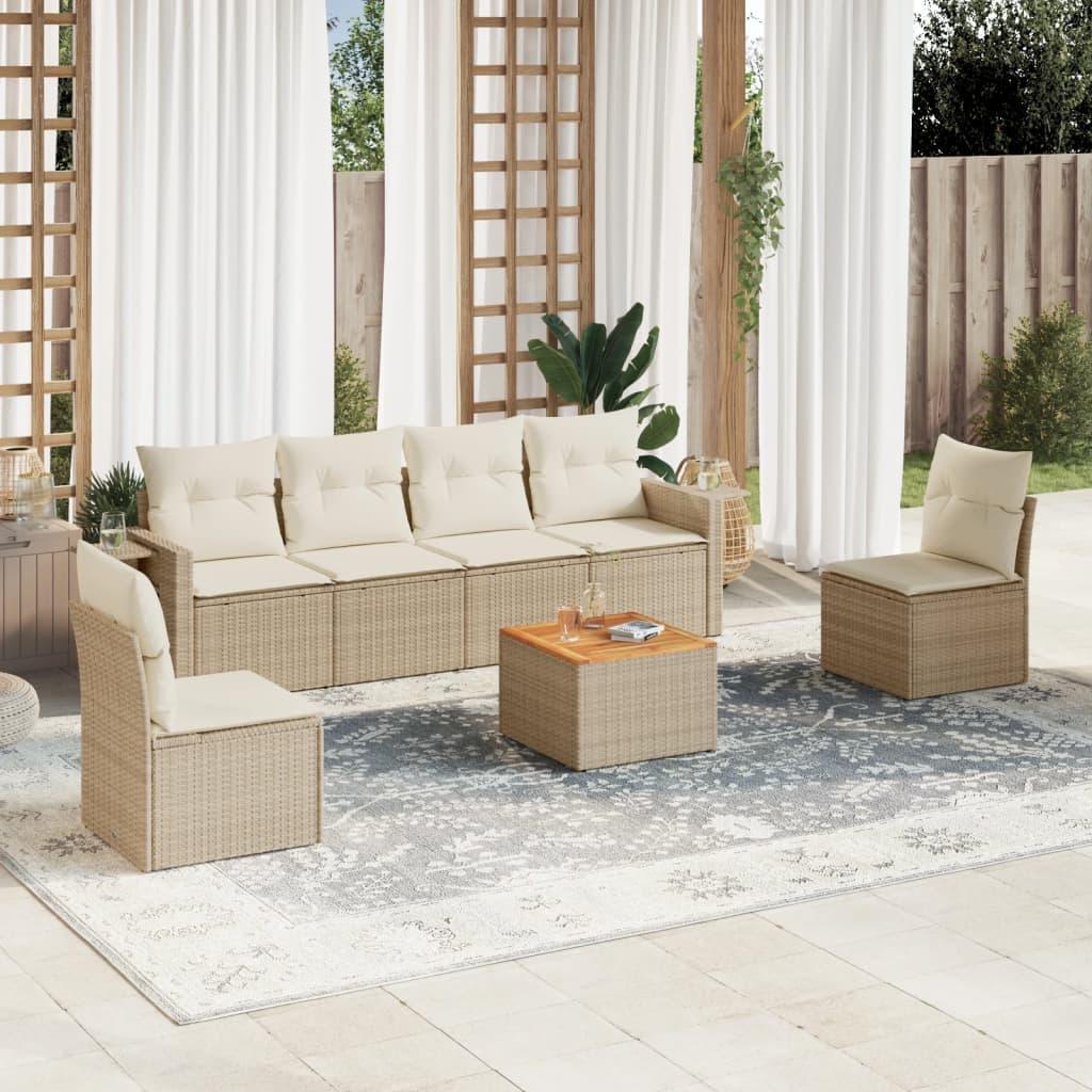 Sofasæt til haven 7 dele med hynder polyrattan beige