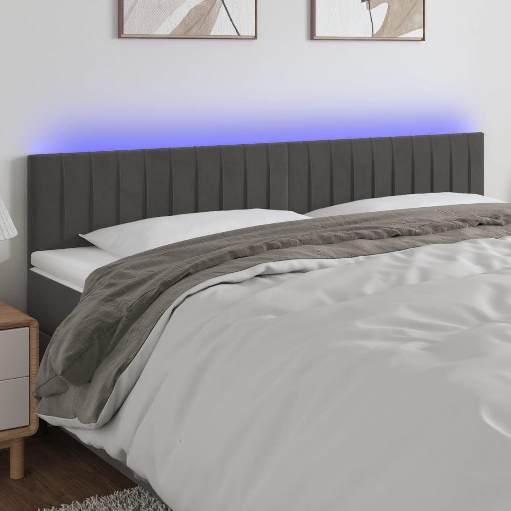 Sengegavl med LED-lys 180x5x78/88 cm velour mørkegrå billede