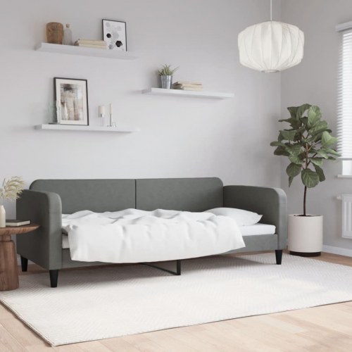 Daybed 80×200 cm i stof - mørkegrå sengeramme med ryglæn