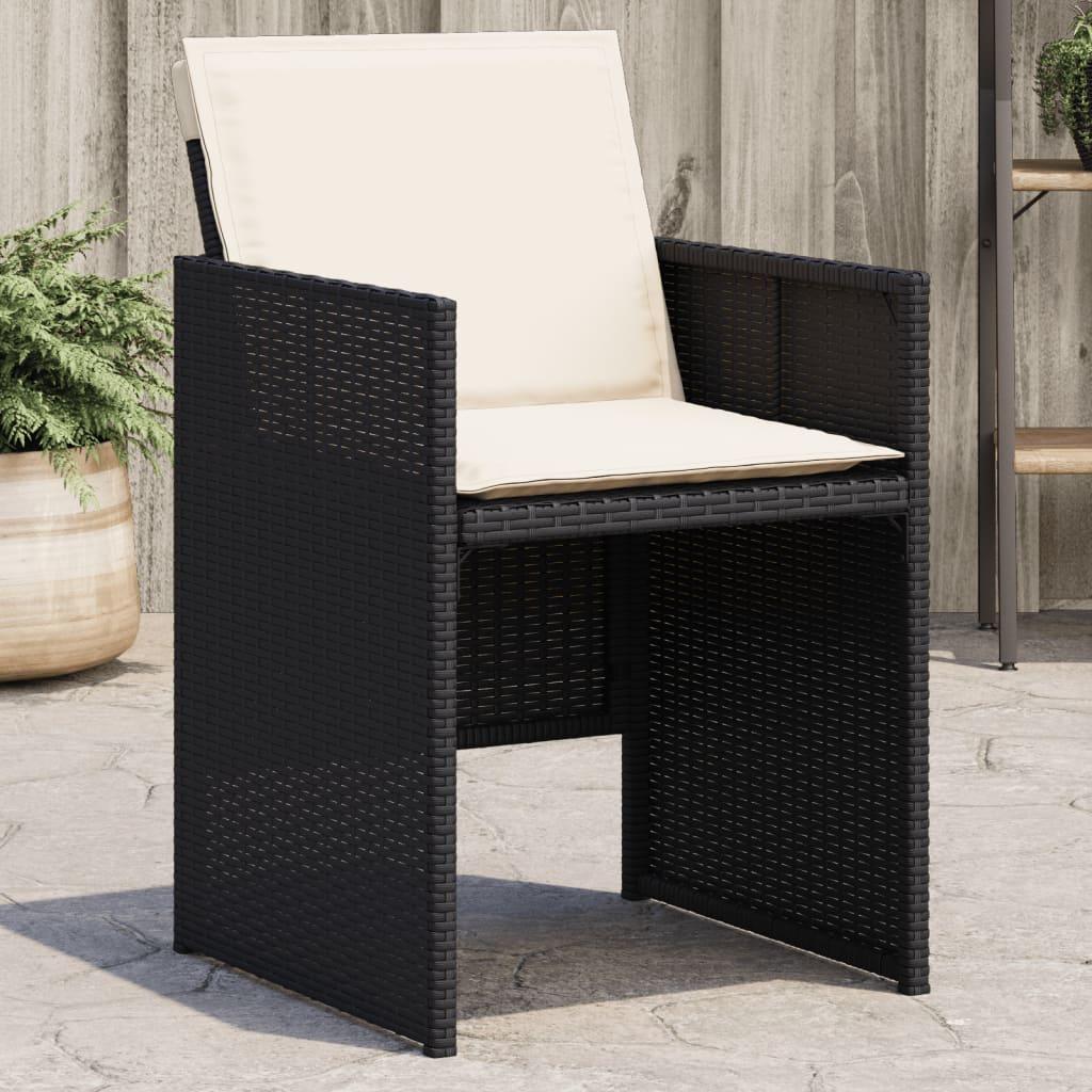 Havestole med hynder - 4 stk. i sort polyrattan billede