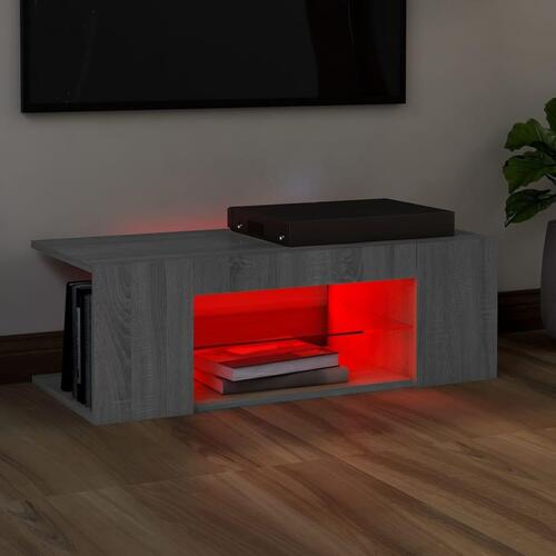 Tv-bord med LED-lys 90x39x30 cm grå sonoma-eg
