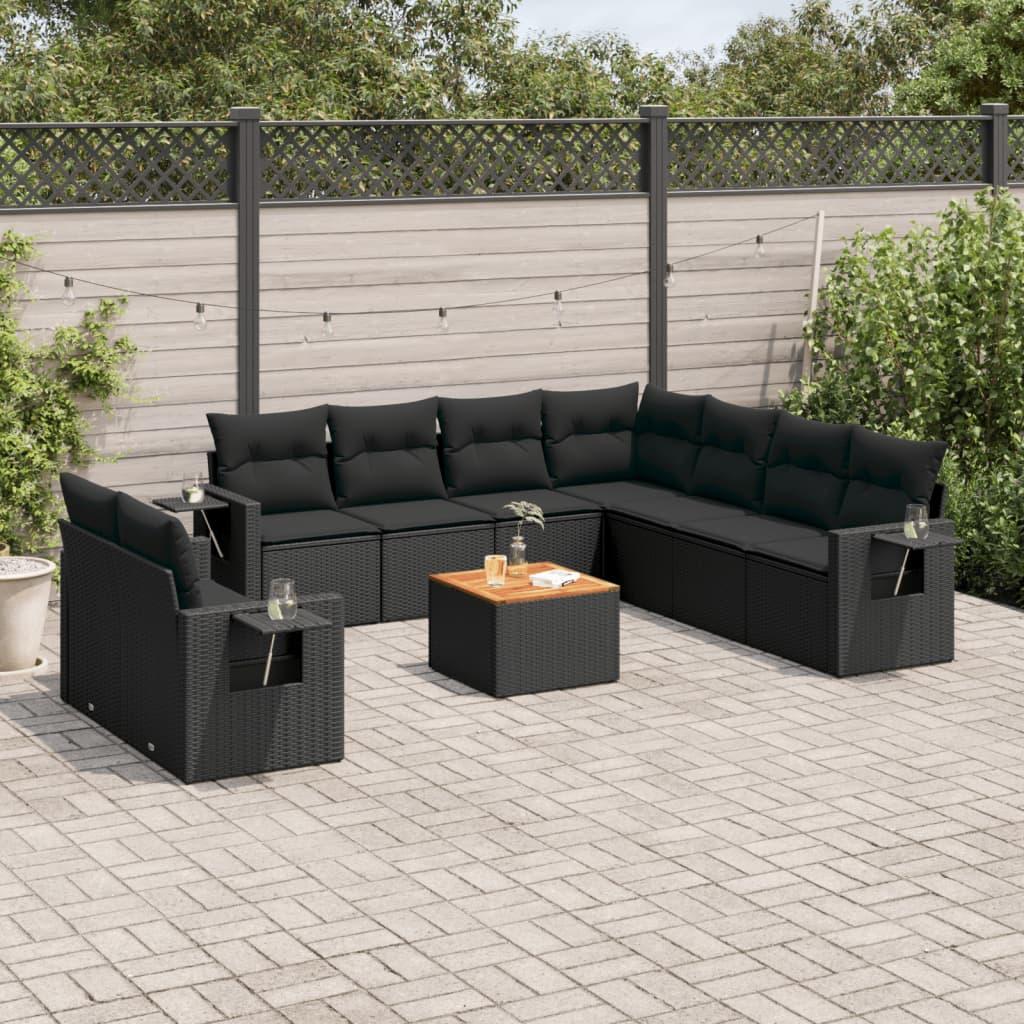 Sofasæt til haven 10 dele med hynder polyrattan sort billede