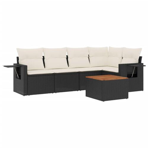 Sofasæt til haven 6 dele med hynder polyrattan sort