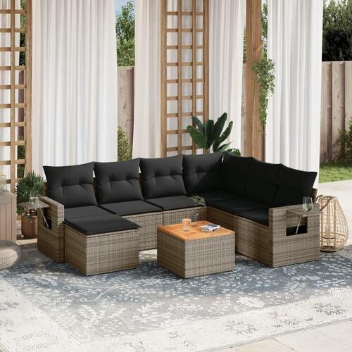 Sofasæt til haven 8 dele med hynder polyrattan grå