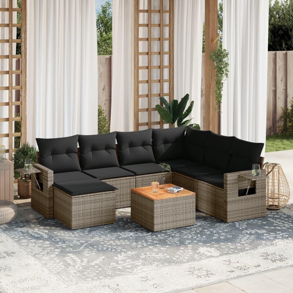 Sofasæt til haven 8 dele med hynder polyrattan grå