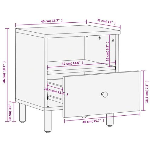 Sengeborde 2 stk. 40x33x46 cm massivt mangotræ sort