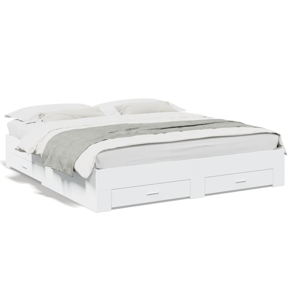 Sengeramme Med Skuffer Konstrueret Træ - Hvid / 200 x 200 cm