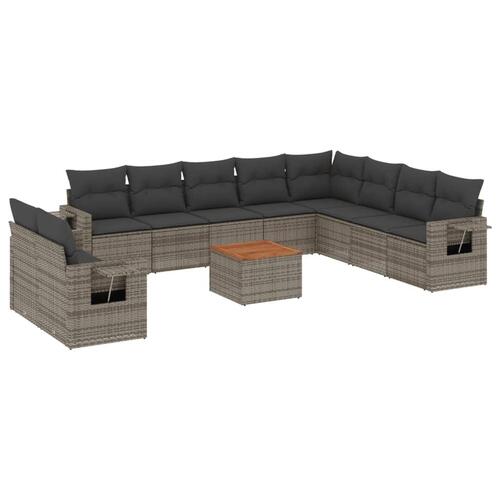 Loungesæt til haven 11 dele med hynder polyrattan grå