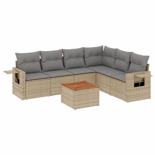 Havesofasæt 7 dele med hynder polyrattan beige