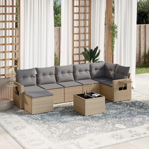Sofasæt til haven 8 dele med hynder polyrattan beige